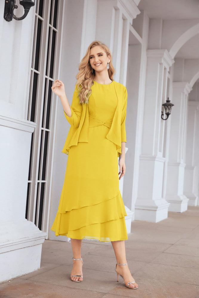 Vestido formal de fiesta Sunnderly de dos piezas, corte A, para madre de la novia, SY28072 