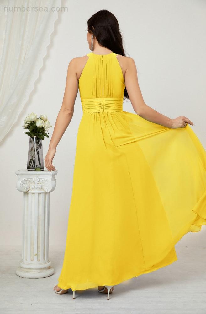 Vestido formal de fiesta Sunnderly de gasa con cuello halter, largo y sin mangas, para dama de honor SY2802 