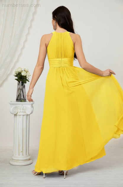 Sunnderly Formal Party Gown Dress Chiffon Halter Long Sleeveless Bridesmaid Dresses SY2802