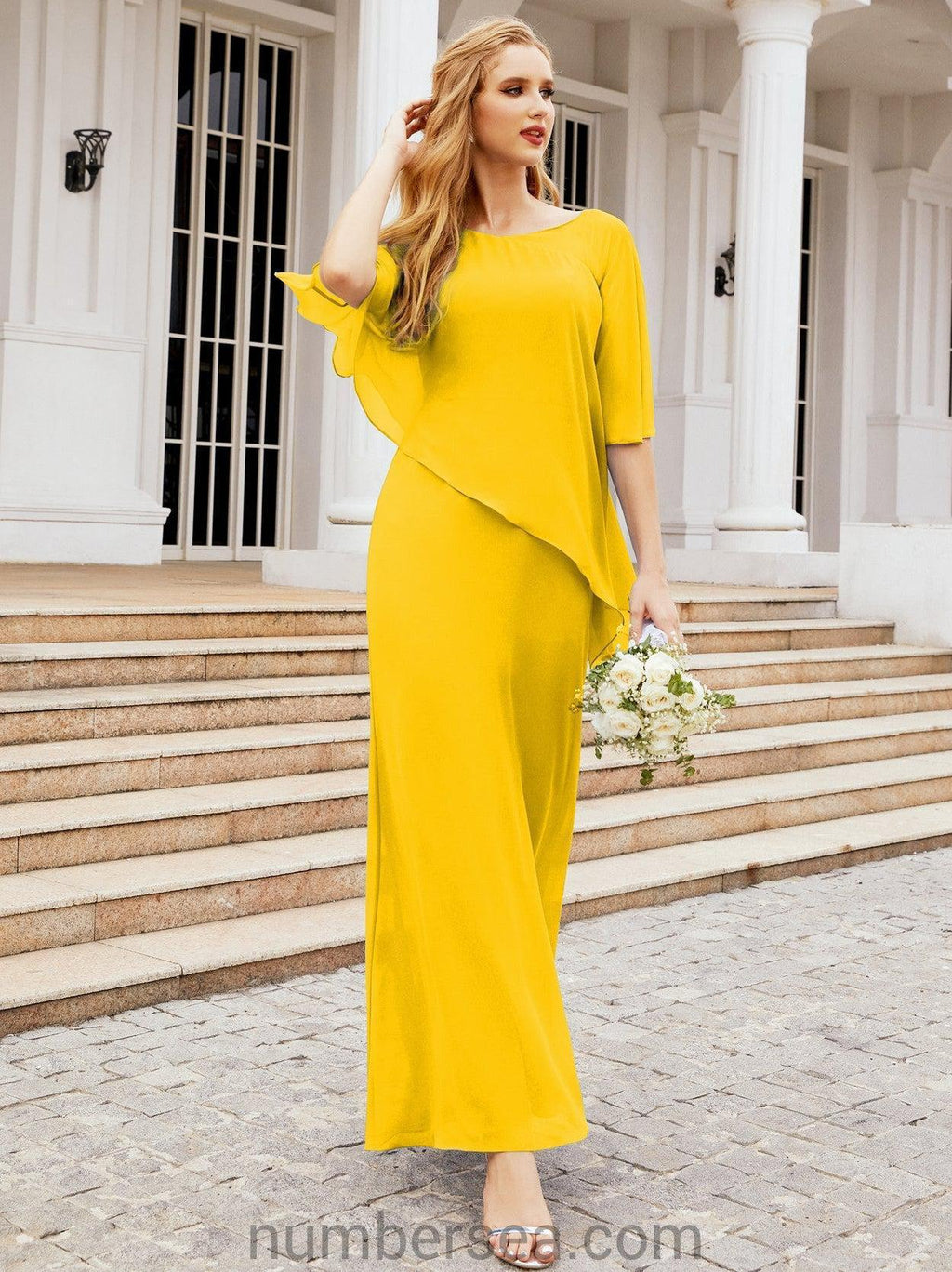 Vestido formal de fiesta Sunnderly, largo, para madre de la novia, con capa con volantes, SY28026 