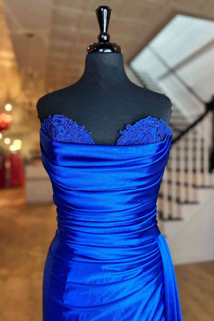 Fuchsia trägerloses Meerjungfrau-Abendkleid aus Satin mit Plissee