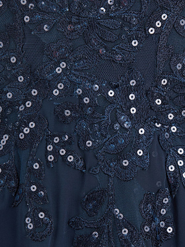 Vestido de madre de la novia de gasa con encaje, escote en V y lentejuelas, largo hasta el suelo