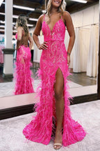 Sonia | Vestidos de fiesta de sirena con escote en V, encaje y lentejuelas color jade con abertura