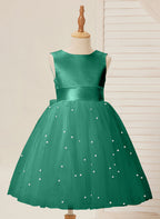 Duchesse-Linie/Princess-Linie Satin Tüll Knielang Blumenmädchenkleid 