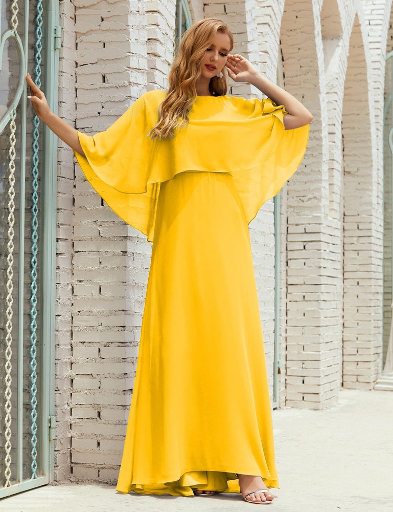Vestido de dama de honor Sunnderly para mujer, de gasa, manga larga y cuello en V, vestido formal para boda o fiesta SY28018 