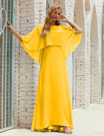 Vestido de dama de honor Sunnderly para mujer, de gasa, manga larga y cuello en V, vestido formal para boda o fiesta SY28018 