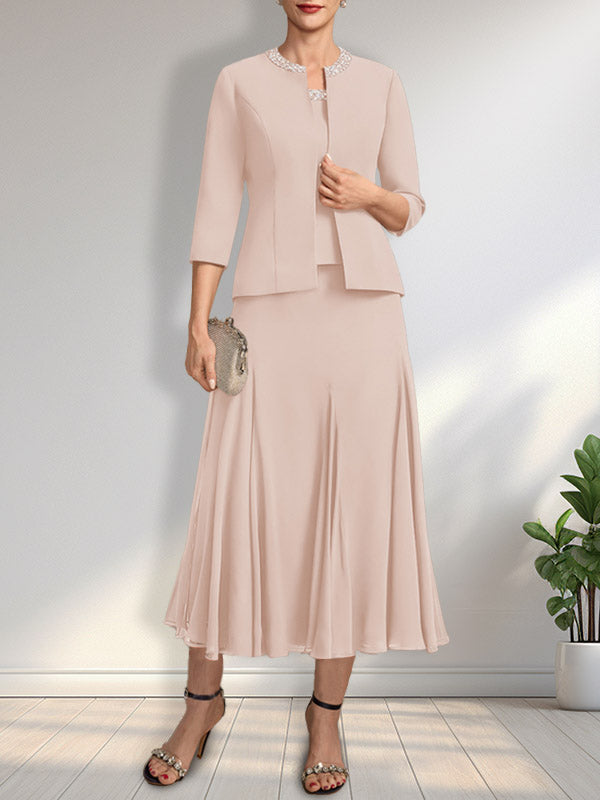 Vestido de gasa para madre de la novia con escote en A, largo hasta la rodilla, con lentejuelas y abalorios.