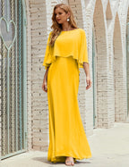 Vestido de dama de honor Sunnderly para mujer, de gasa, manga larga y cuello en V, vestido formal para boda o fiesta SY28018 