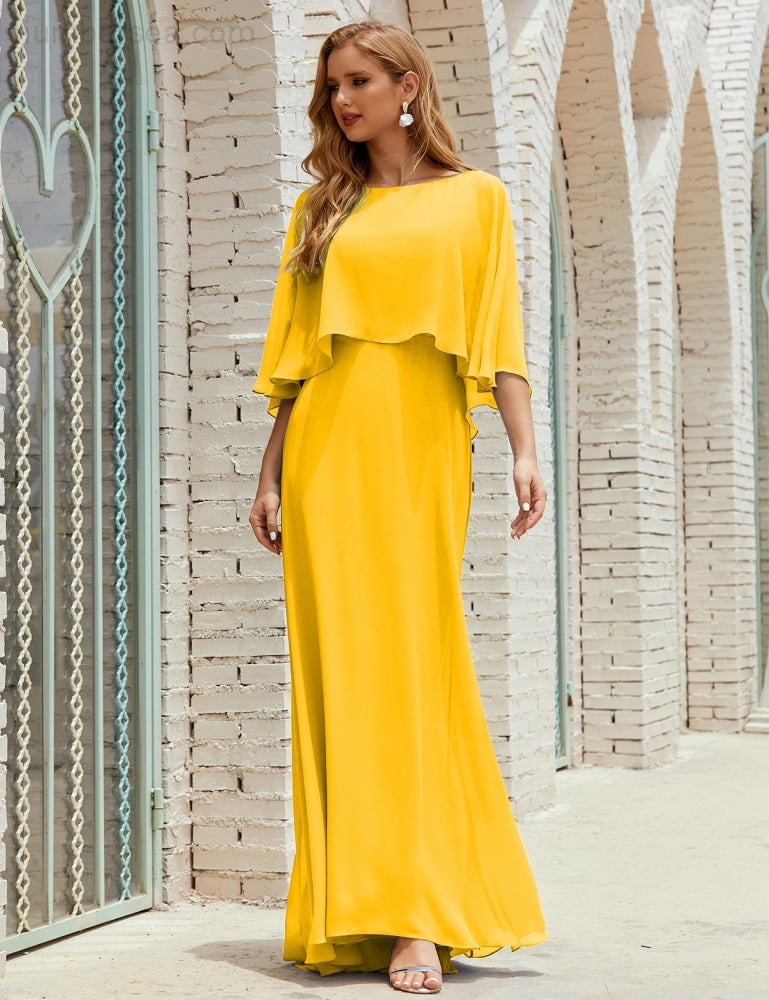 Vestido de dama de honor Sunnderly para mujer, de gasa, manga larga y cuello en V, vestido formal para boda o fiesta SY28018 