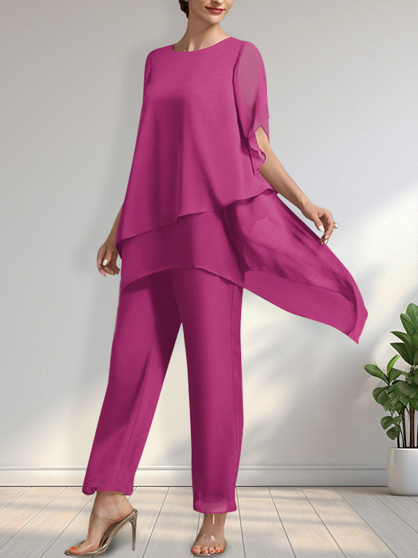 Vestido de gasa para madre de la novia, con escote redondo y largo hasta los tobillos, de mono/pantalón separado