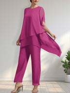 Vestido de gasa para madre de la novia, con escote redondo y largo hasta los tobillos, de mono/pantalón separado