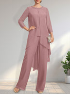 Vestido de gasa para madre de la novia con lentejuelas y abalorios, largo hasta el suelo y mono/pantalón separado