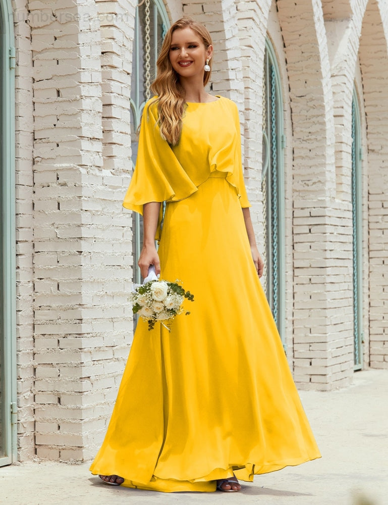 Vestido de dama de honor Sunnderly para mujer, de gasa, manga larga y cuello en V, vestido formal para boda o fiesta SY28018 