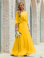Vestido de dama de honor Sunnderly para mujer, de gasa, manga larga y cuello en V, vestido formal para boda o fiesta SY28018 