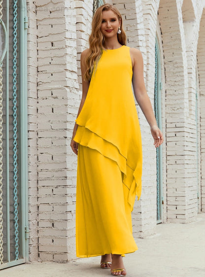 Chiffon Langes Plus Size Kleider für die Brautmutter Formales Brautjungfern-Abschlussballkleid SY28019 