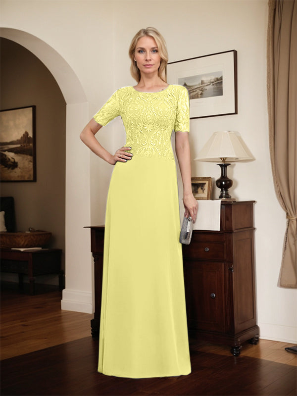 Vestido de gasa con encaje y lentejuelas para madre de la novia, corte A, largo hasta el suelo