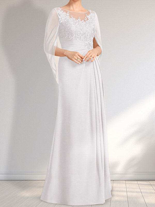 Vestido de gasa con encaje, ilusión, corte A, largo hasta el suelo, para madre de la novia con lentejuelas plisadas
