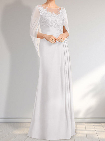 Vestido de gasa con encaje, ilusión, corte A, largo hasta el suelo, para madre de la novia con lentejuelas plisadas