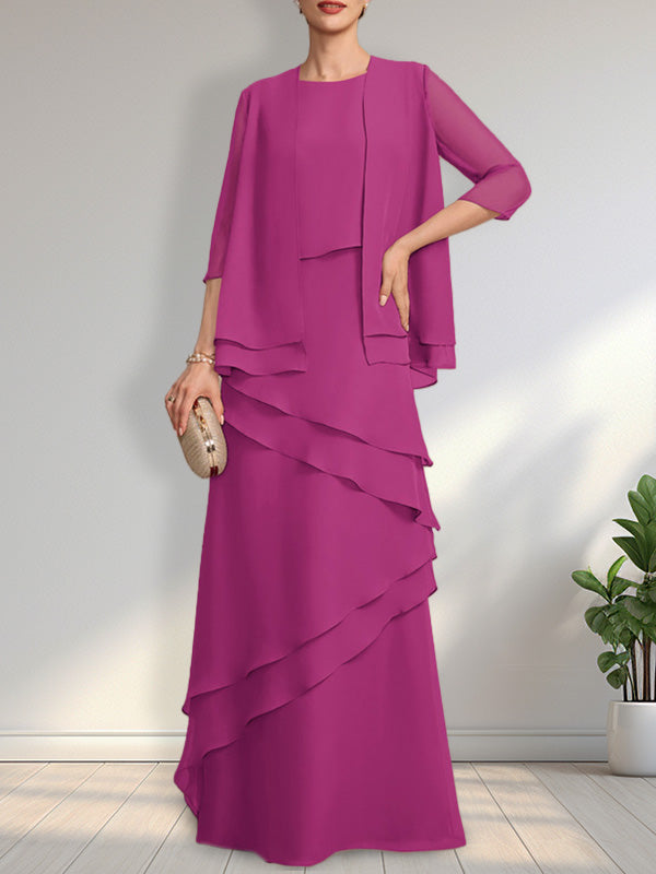 Vestido de gasa para madre de la novia con escote redondo y largo hasta el suelo