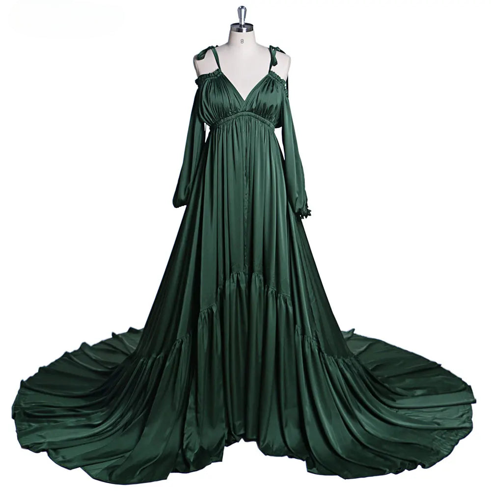 Elegant Shoulderless Stain Long Maternity Dresses for Photo Shoot Maxi Gown Pregnancy Shooting Dress Photo Shoot Props SY21721