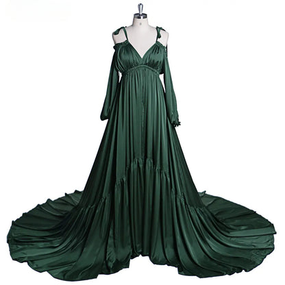 Elegant Shoulderless Stain Long Maternity Dresses for Photo Shoot Maxi Gown Pregnancy Shooting Dress Photo Shoot Props SY21721