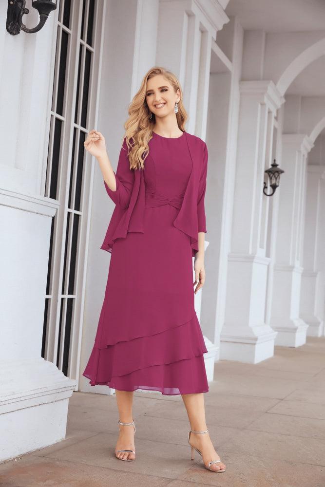 Vestido formal de fiesta Sunnderly de dos piezas, corte A, para madre de la novia, SY28072 