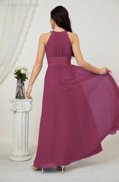 Sunnderly Formal Party Gown Dress Chiffon Halter Long Sleeveless Bridesmaid Dresses SY2802