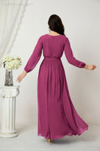 Vestidos de noche Sunnderly con escote en V profundo, gasa, para dama de honor, manga larga de obispo, abertura lateral, vestido formal SY2806 