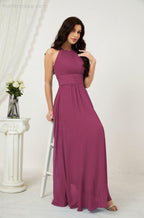 Vestido formal de fiesta Sunnderly de gasa con cuello halter, largo y sin mangas, para dama de honor SY2802 