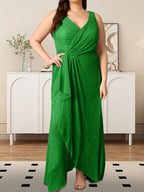 A-Linien-Kleid mit V-Ausschnitt, gerüschtem Metallic-Netz