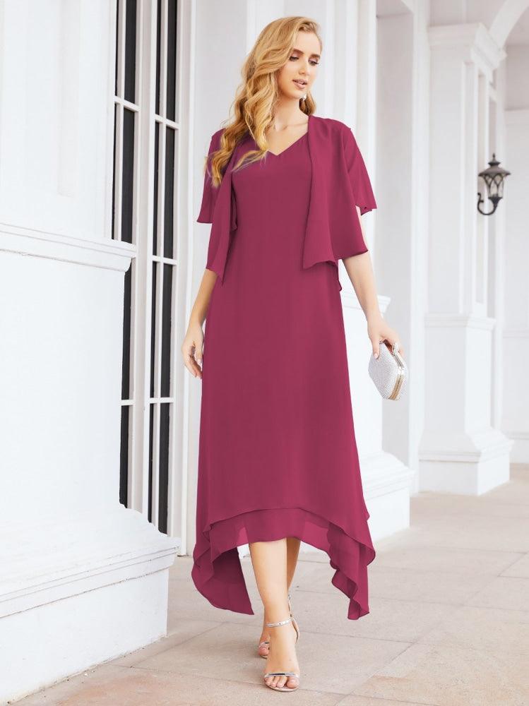 Vestido formal de fiesta Sunnderly de dos piezas, corte A, para madre de la novia, SY28073 