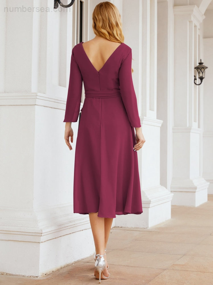 Brautjungfernkleid mit V-Rücken und Taillengürtel für die Mutter der Braut, Hochzeitsgäste, SY28031 
