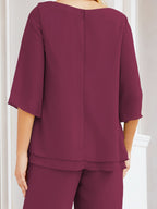 Elegante vestido de dos piezas para madre de la novia, talla grande, pantalón, capas con volantes, bata plateada SY28064 