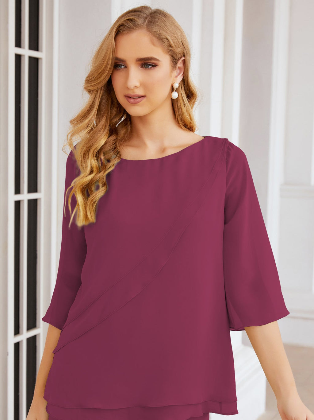 Elegante vestido de dos piezas para madre de la novia, talla grande, pantalón, capas con volantes, bata plateada SY28064 