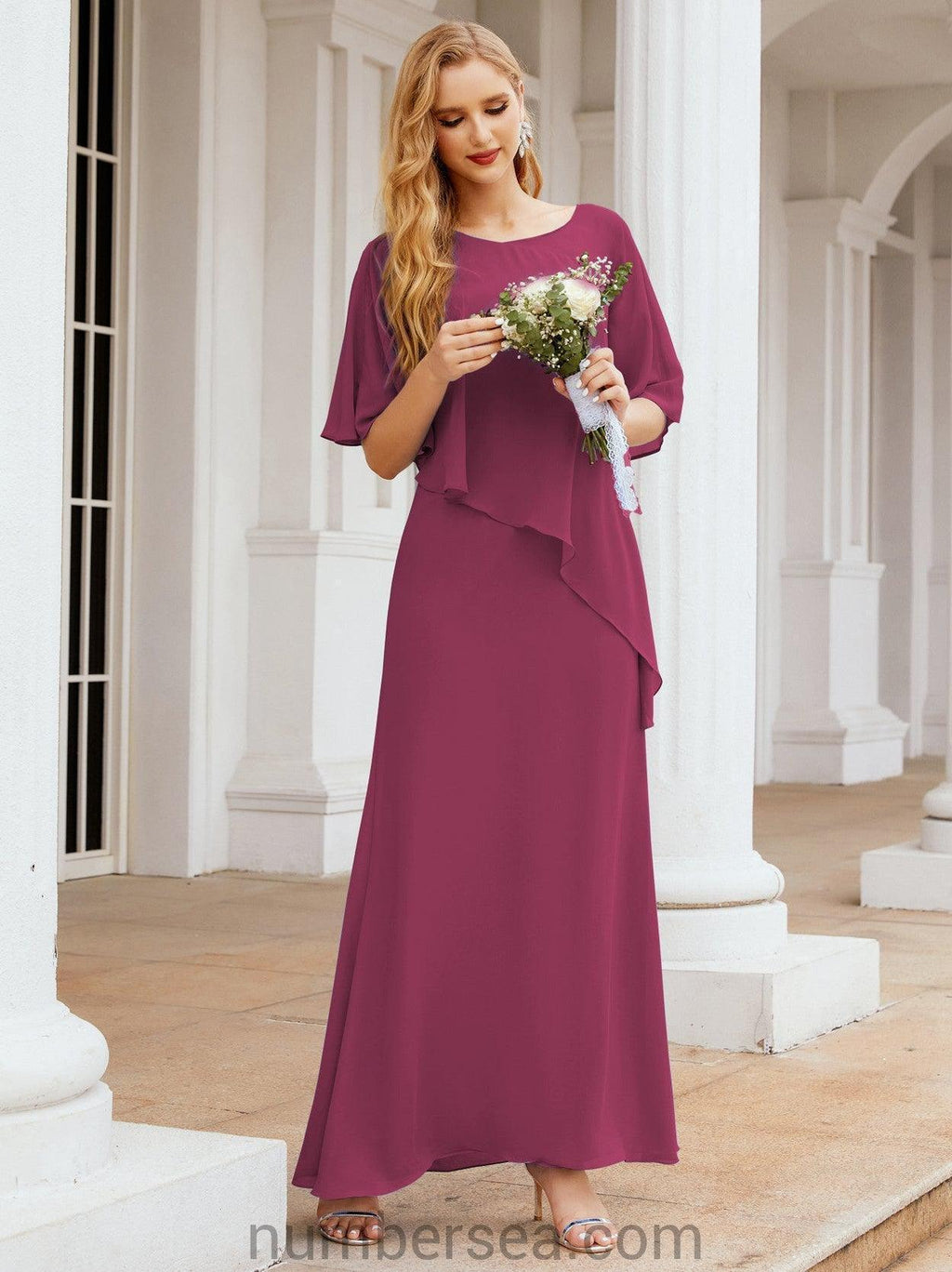 Vestido formal de fiesta Sunnderly, largo, para madre de la novia, con capa con volantes, SY28026 