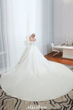 3/4 Sleeves Off-the-Shoulder Ball Gown White Aline Wedding Dress