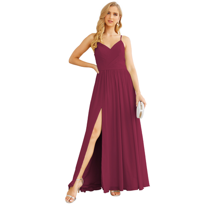 Vestidos de dama de honor con tirantes finos para mujer, de gasa, largos, formales, para fiesta y graduación 
