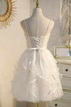 Vestidos de fiesta de princesa con tirantes finos color champán y tul con cuentas