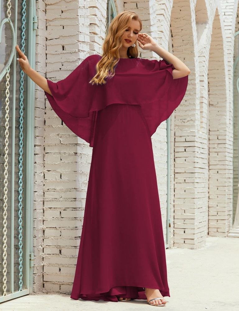 Vestido de dama de honor Sunnderly para mujer, de gasa, manga larga y cuello en V, vestido formal para boda o fiesta SY28018 