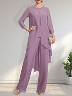 Vestido de gasa para madre de la novia con lentejuelas y abalorios, largo hasta el suelo y mono/pantalón separado
