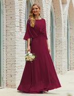 Vestido de dama de honor Sunnderly para mujer, de gasa, manga larga y cuello en V, vestido formal para boda o fiesta SY28018 
