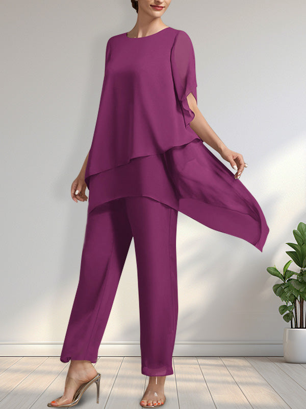 Vestido de gasa para madre de la novia, con escote redondo y largo hasta los tobillos, de mono/pantalón separado