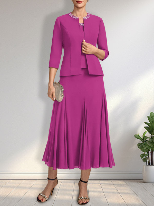 Vestido de gasa para madre de la novia con escote en A, largo hasta la rodilla, con lentejuelas y abalorios.