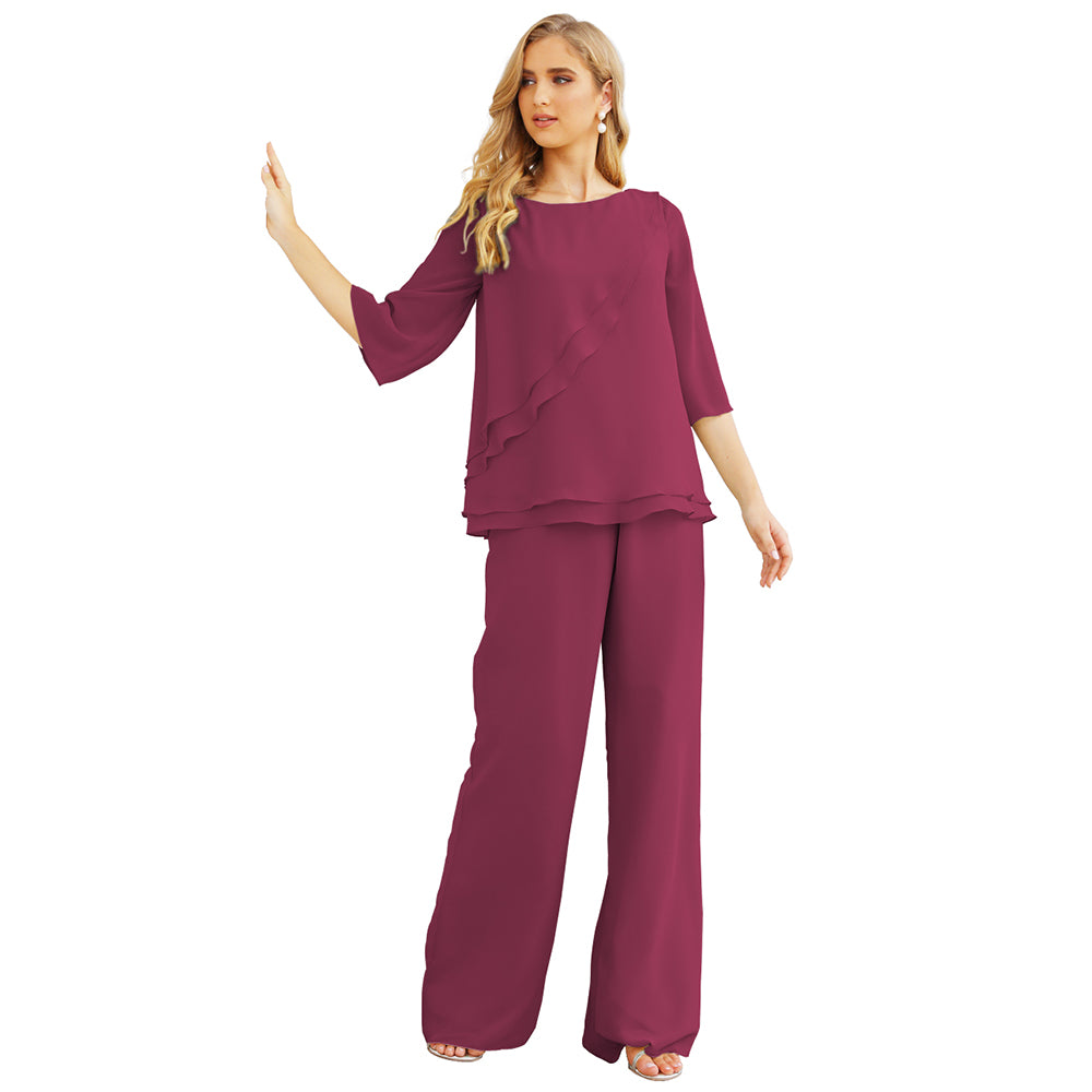 Vestido de gasa para madre de la novia Sunnderly, talla grande, trajes de pantalón con capas con volantes 