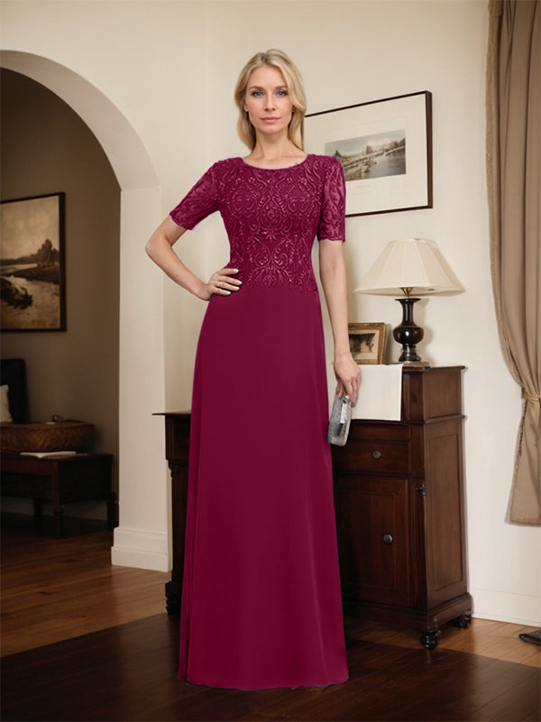 Vestido de gasa con encaje y lentejuelas para madre de la novia, corte A, largo hasta el suelo