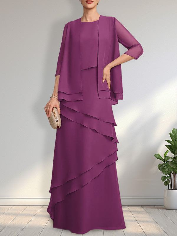 Vestido de gasa para madre de la novia con escote redondo y largo hasta el suelo