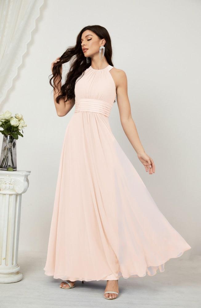 Vestido formal de fiesta Sunnderly de gasa con cuello halter, largo y sin mangas, para dama de honor SY2802 