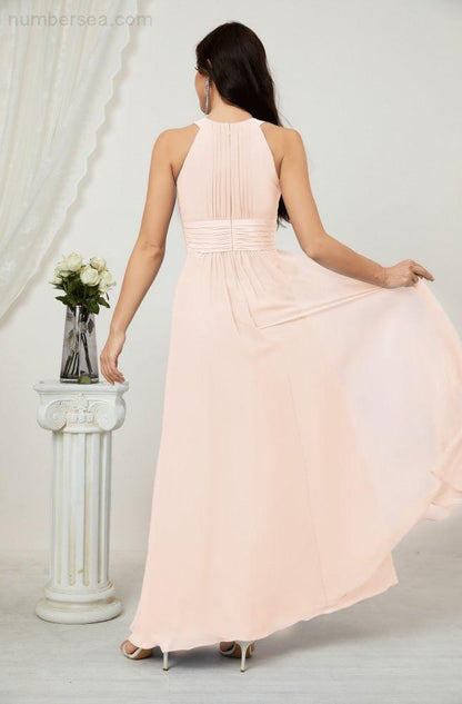 Sunnderly Formal Party Gown Dress Chiffon Halter Long Sleeveless Bridesmaid Dresses SY2802