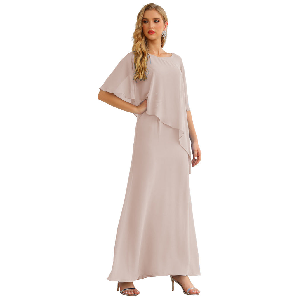 Sunnderly Chiffon-Kleid für die Brautmutter in Übergröße, formelles Ballkleid mit Rüschenumhang