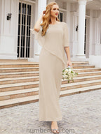 Vestido formal de fiesta Sunnderly, largo, para madre de la novia, con capa con volantes, SY28026 